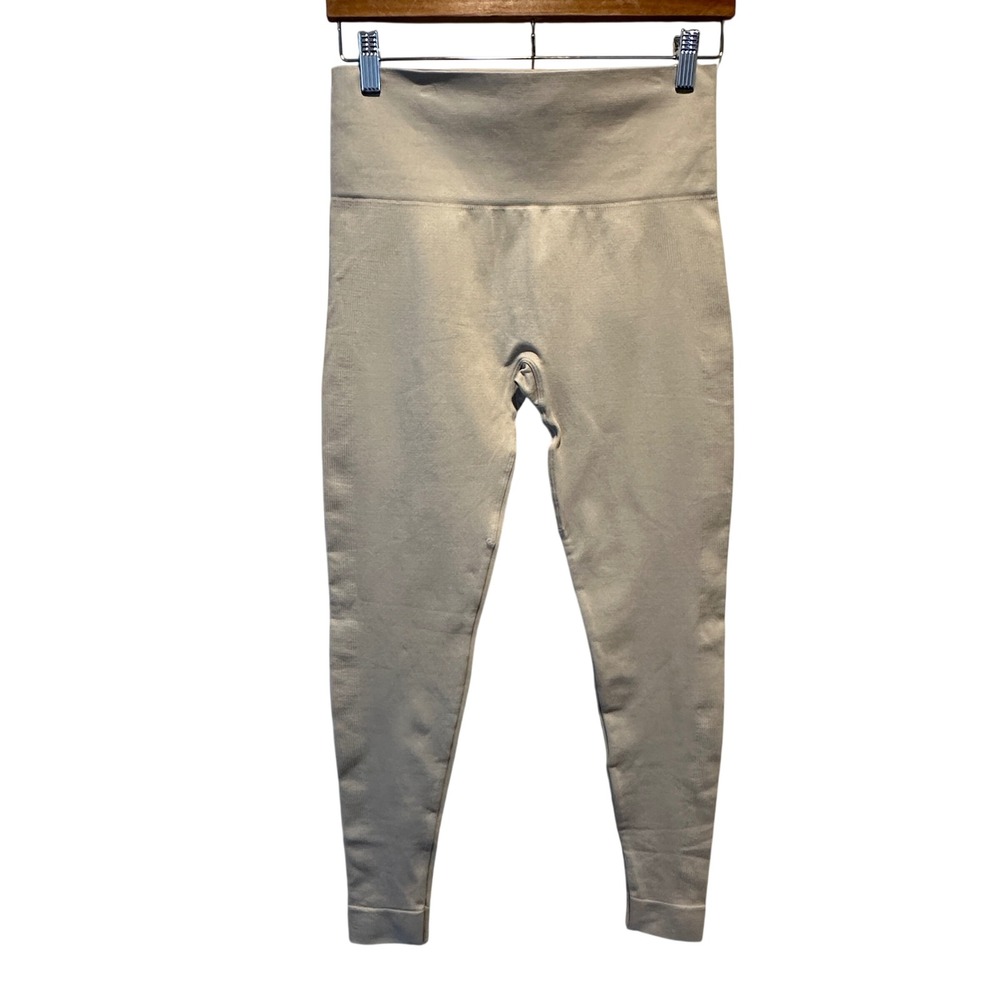 SET Active Leggings Womens Large Beige‎ Ribbed Side High Waist Activewear gym